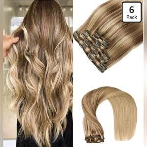 🆕️ NWOT 6-Piece Balayage Light Brown/Caramel Blonde Clip-In Hair Extensions
